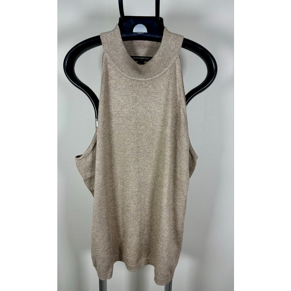 NWT Banana Republic Gold Sparkle Metallic Mock Neck Sleeveless Top Women's XL